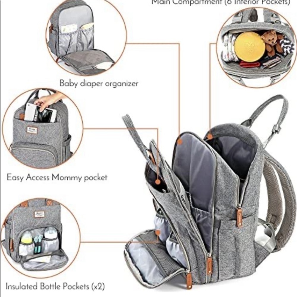 Ruvalino Gray Waterproof Multifunction Diaper Bag… - image 1